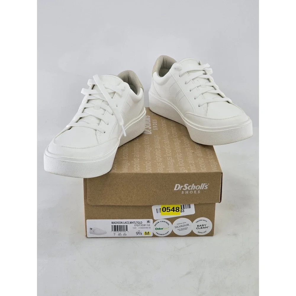 Dr. Scholls Madison Lace Sneaker Womens 9.5 White Gold Platform - Excellent